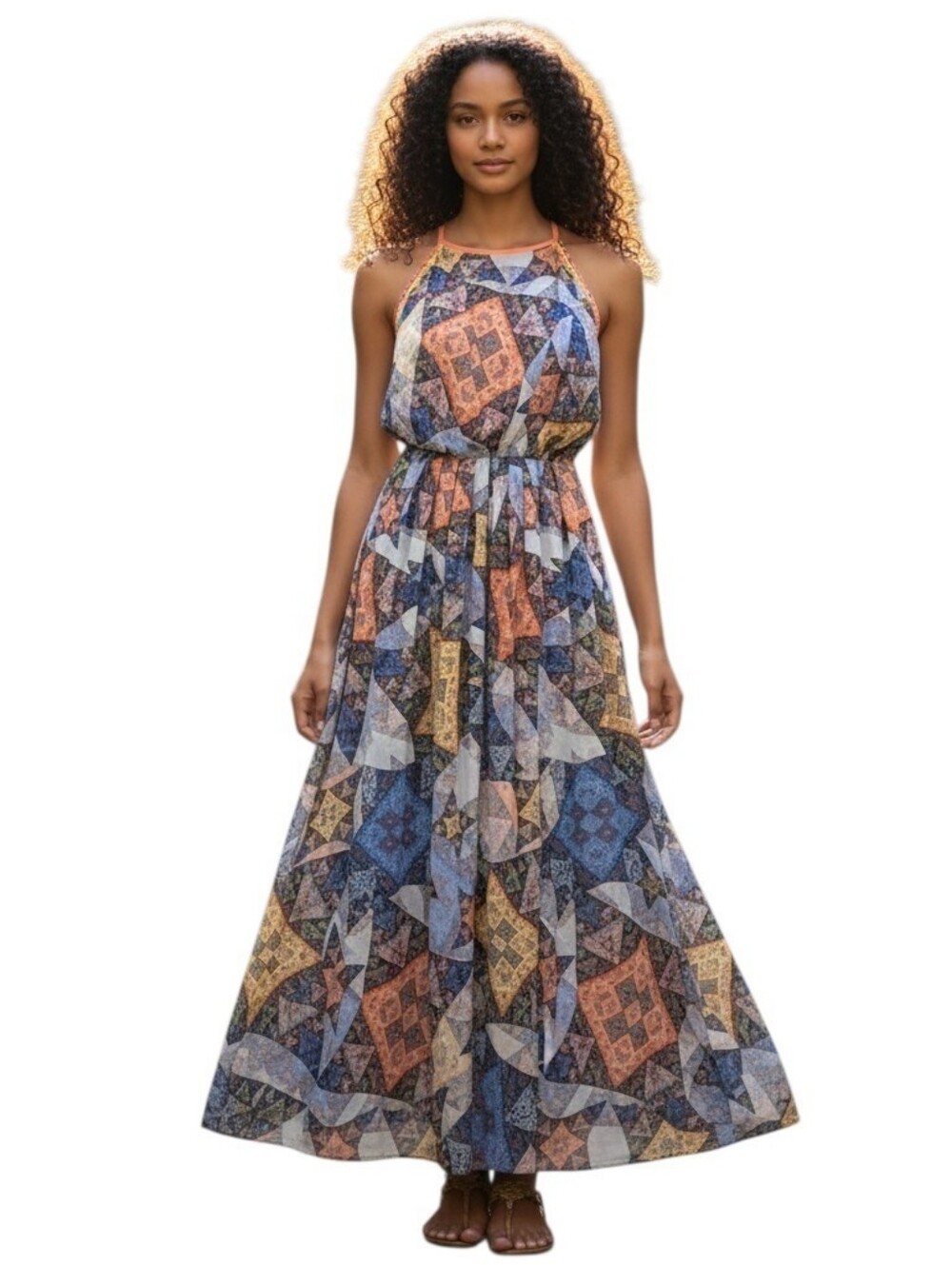 Ranna Gill Condesa Geometric Print Maxi Dress Size XL